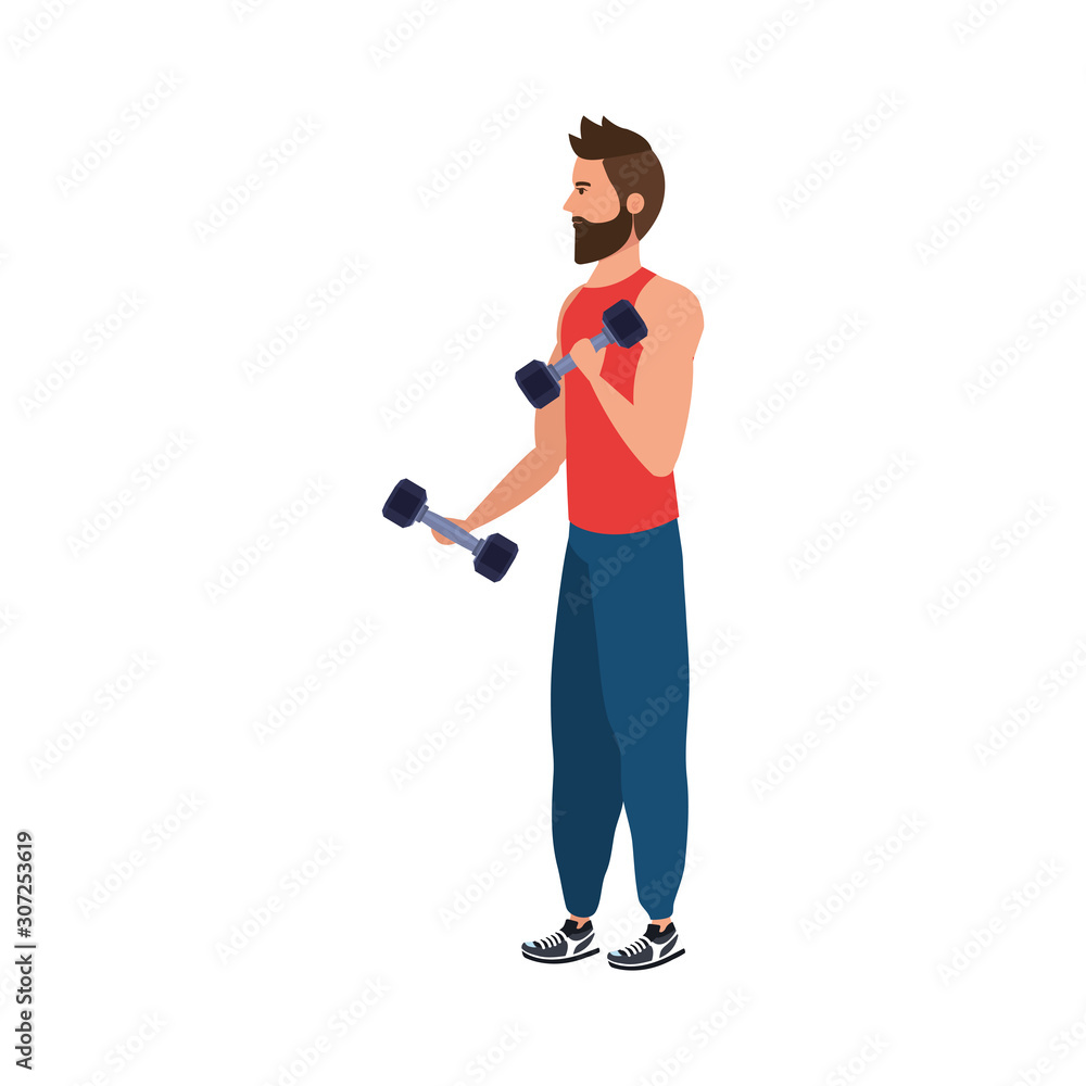 young man athlete with dumbbell avatar character vector illustration design young man athlete with dumbbell avatar character vector illustration design