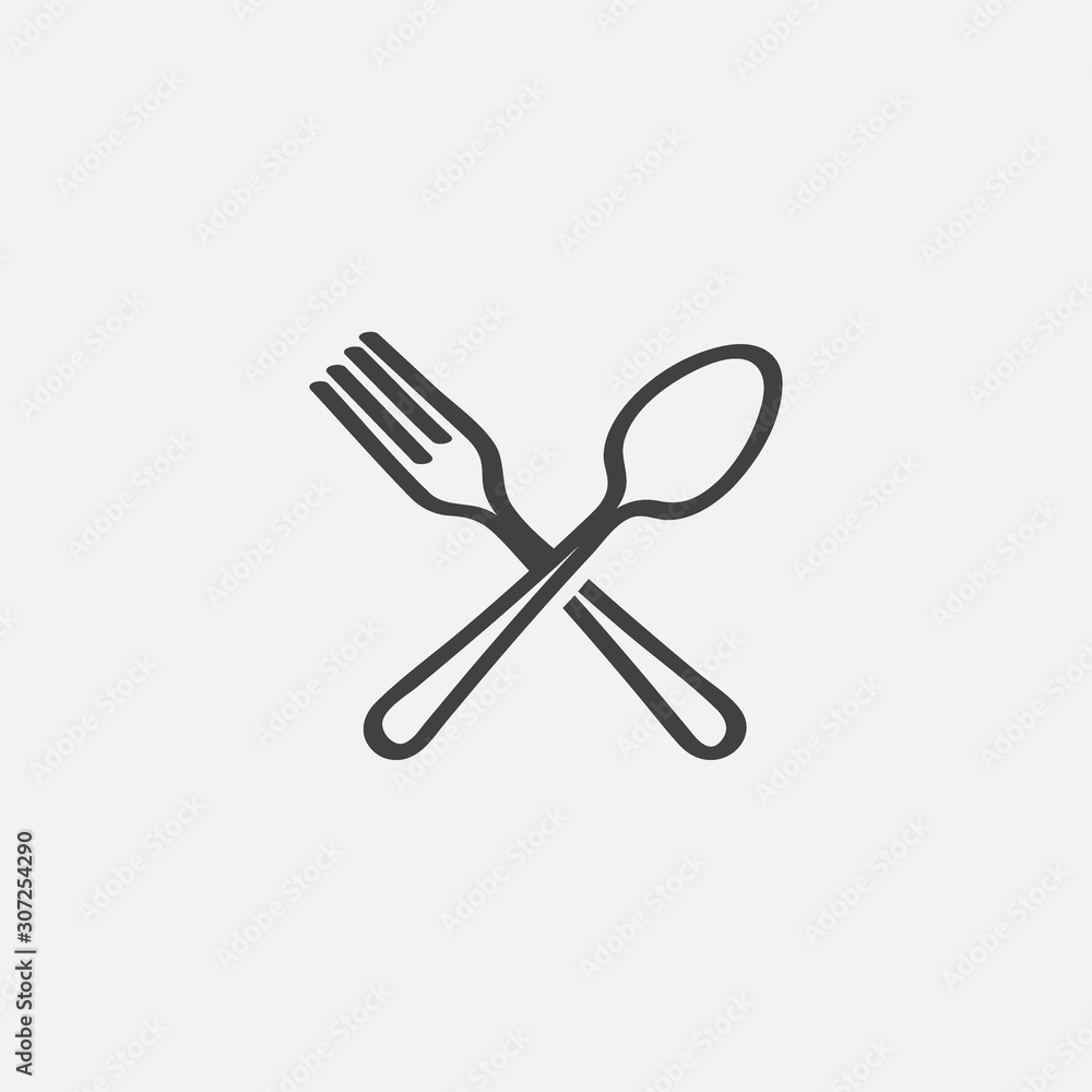 Spoon and Fork linear icon, Crossed symbol, restaurant Flat Vector ...