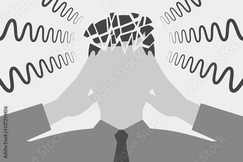 Man is suffering from migraine or unbearable headache