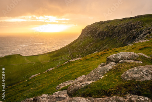 Sunset view on the curvy nature near nest point lighthouse on isle of Skye in Scotland © Ondej