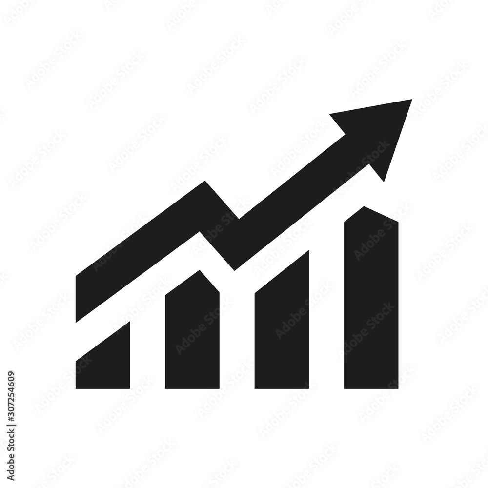 Profit growing icon. Isolated vector icon. Progress bar. Growing graph icon graph sign. Chart increase profit. Growth success arrow icon. - obrazy, fototapety, plakaty 