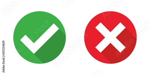 Checkmark cross on white background. Isolated vector sign symbol. Checkmark icon set. Checkmark right symbol tick sign. Flat vector icon. Test question. photo