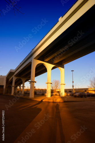 Sunset on the Bridge across the parking over blue sky background, Nashville Tennessee, USA