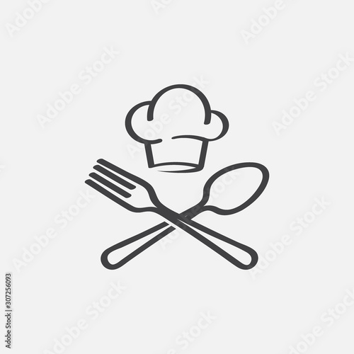 chef logo design, fork and spoon logo, food icon, restaurant label icon, Cooking symbol, Cooks hat with fork and spoon