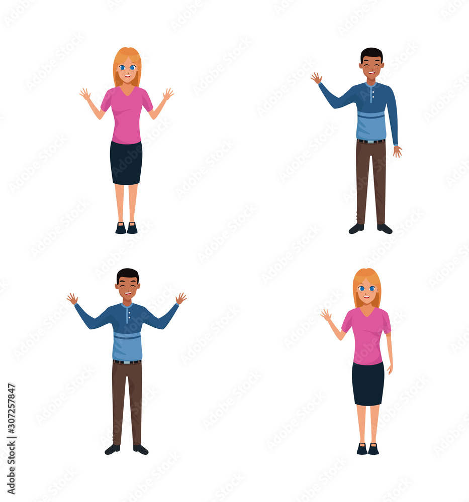 cartoon man and woman expressions icon set, colorful design cartoon man and woman expressions icon set, colorful design
