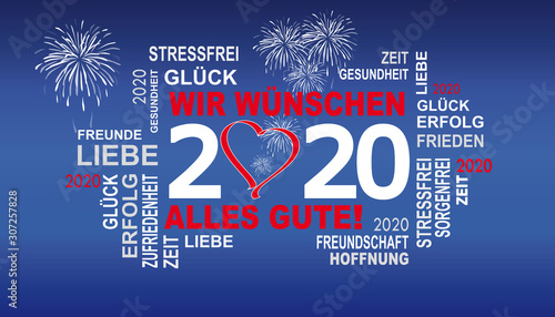 2020 - gute wünsche mit herz und feuerwerk