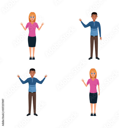 cartoon man and woman expressions icon set, colorful design