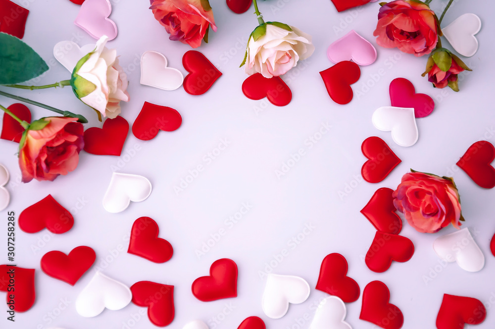 Hearts and flowers on the background. Valentine's Day. Hearts and flowers on the background. Valentine's Day.