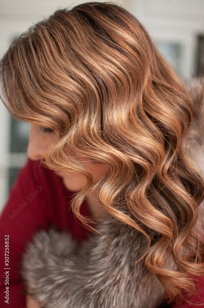Naklejka premium Portrait of a woman with long brown wavy hair