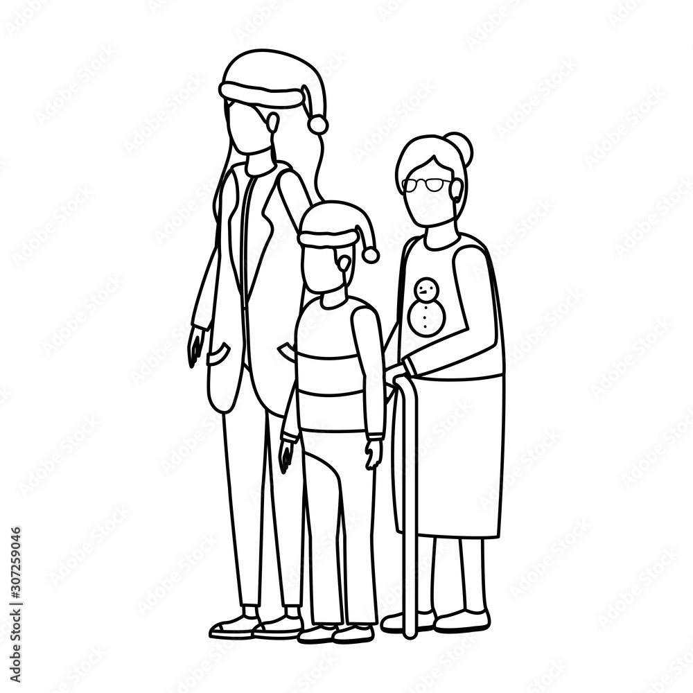 grandmother with daughter and grandson using christmas hat