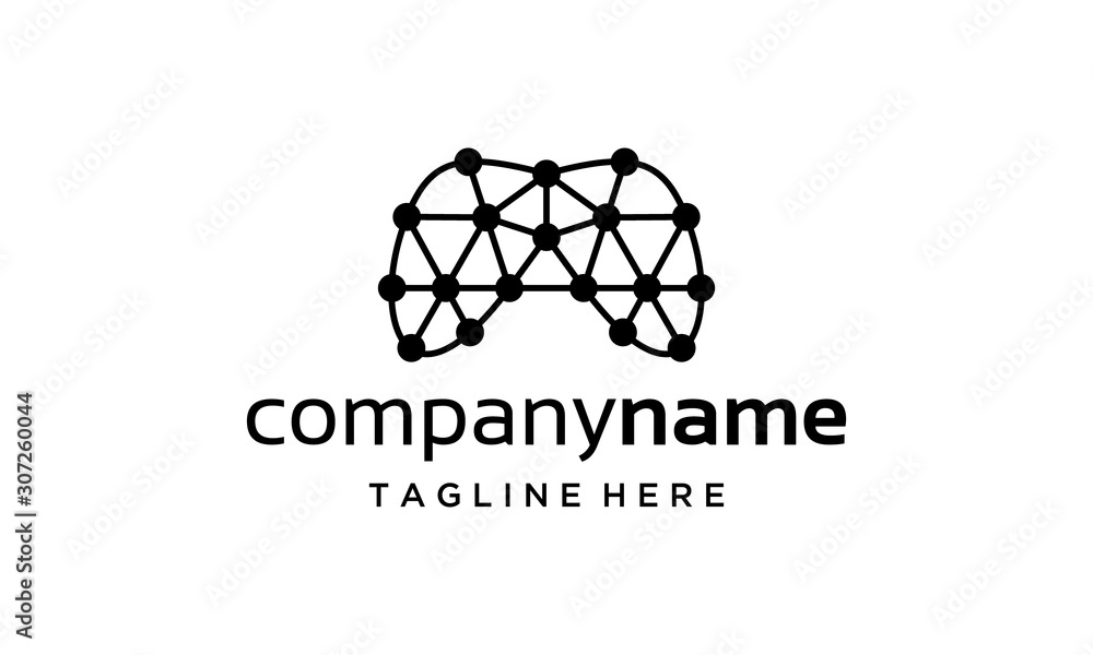 Fototapeta premium illustration logo from joystick with blockchain logo design concept
