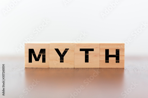Myth word written on wooden cubes