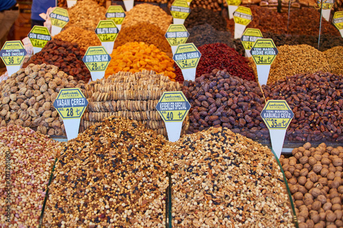 Photography Mixed dry nuts .various nuts, grains sold at the bazaar