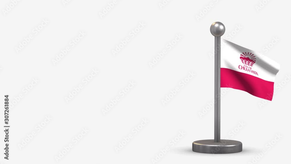 Chula Vista California 3D waving flag animation on tiny flagpole. Chula Vista California 3D waving flag animation on tiny flagpole.