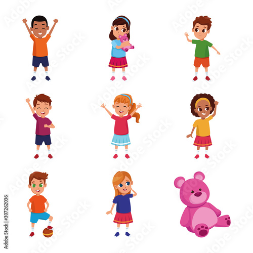 cartoon happy kids icon set  colorful design
