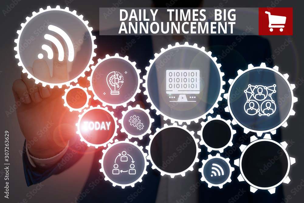 Text sign showing Daily Times Big Announcement. Business photo showcasing bringing actions fast using website or tv Male human wear formal work suit presenting presentation using smart device Text sign showing Daily Times Big Announcement. Business photo showcasing bringing actions fast using website or tv Male human wear formal work suit presenting presentation using smart device