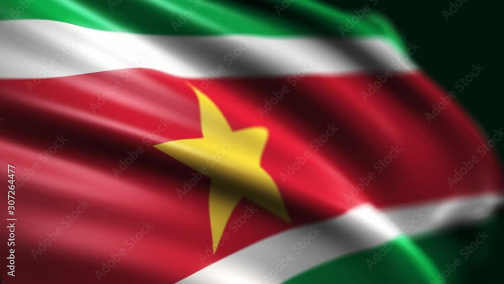 3d render. Flag of Suriname Flies in the wind. Seamless loop. 3d render. Flag of Suriname Flies in the wind. Seamless loop.