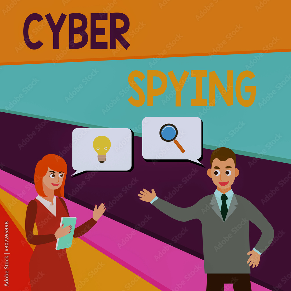 Text sign showing Cyber Spying. Business photo showcasing form of cyber attack that steals classified or sensitive data Business Partners Colleagues Jointly Seeking Problem Solution Generate Idea Text sign showing Cyber Spying. Business photo showcasing form of cyber attack that steals classified or sensitive data Business Partners Colleagues Jointly Seeking Problem Solution Generate Idea