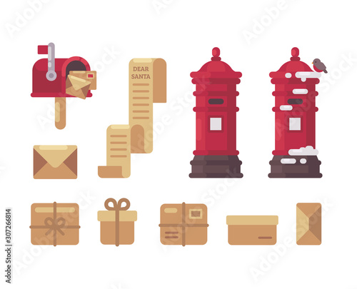 Chritams mail item collection. Letters to Santa, mailboxes, parcels