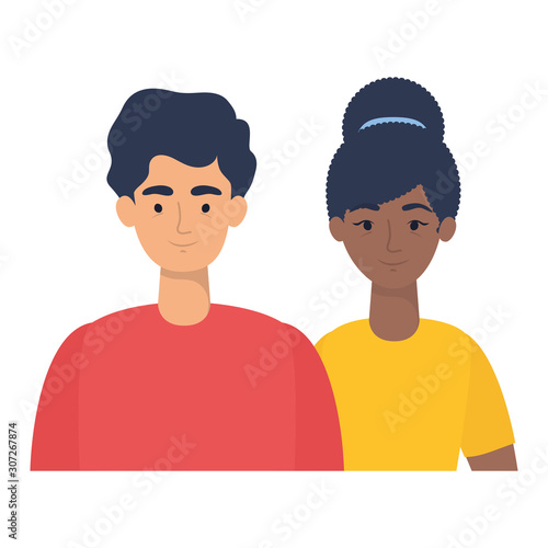 young interracial couple avatars characters