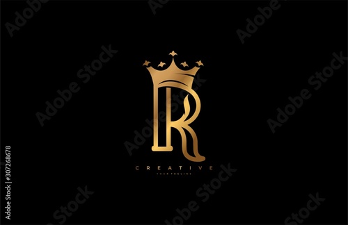 Letter R Linked Monogram Crown King Logotype