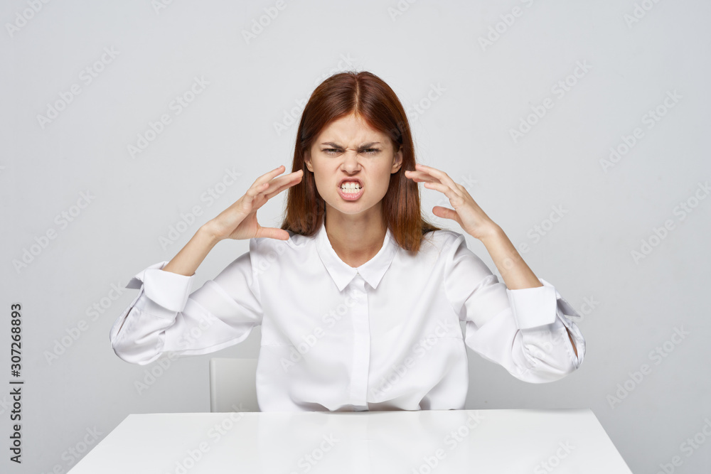young woman with headache isolated on white young woman with headache isolated on white