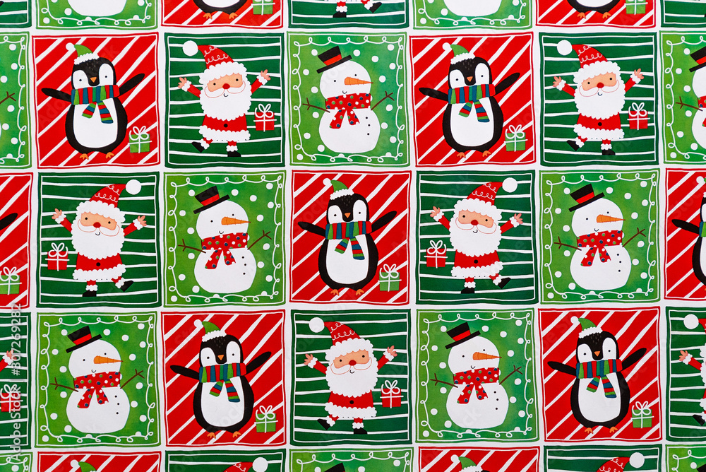Santa, Snowman, Penguin Wrapping Paper 