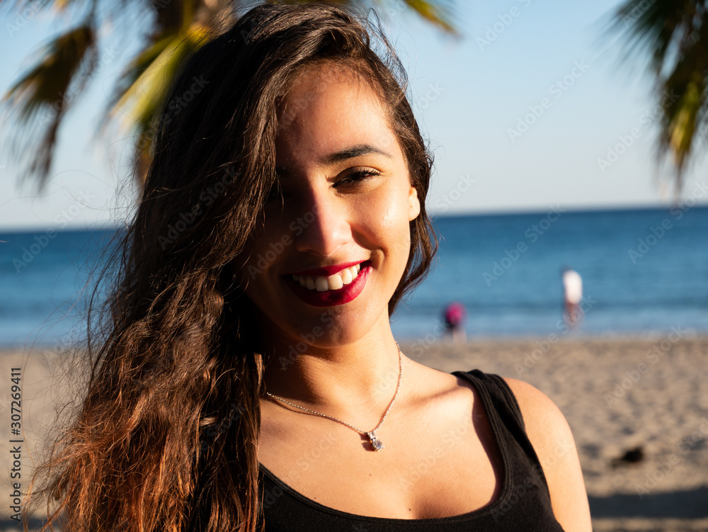 brunette model posing on the beach brunette model posing on the beach