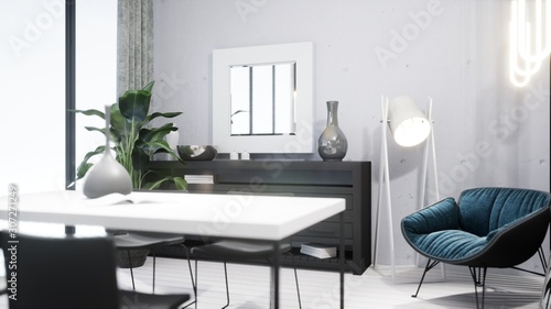 Modern design living room interior in Scandinavian style . 3D rendering © Roman King