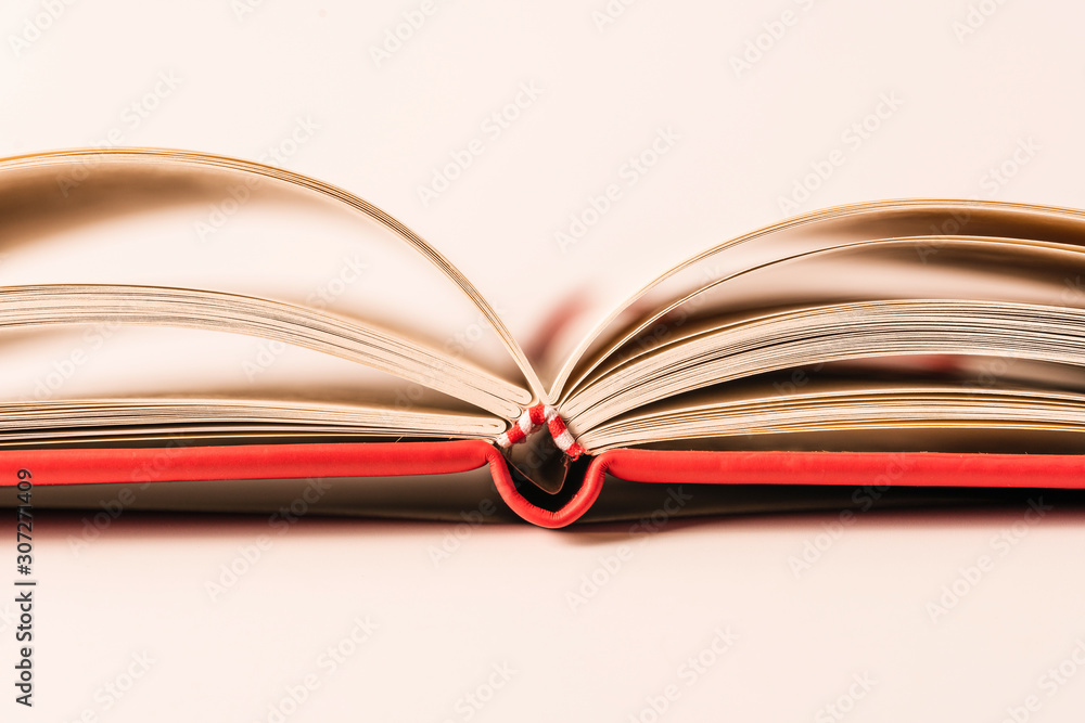 Fototapeta premium Close up open books on white background