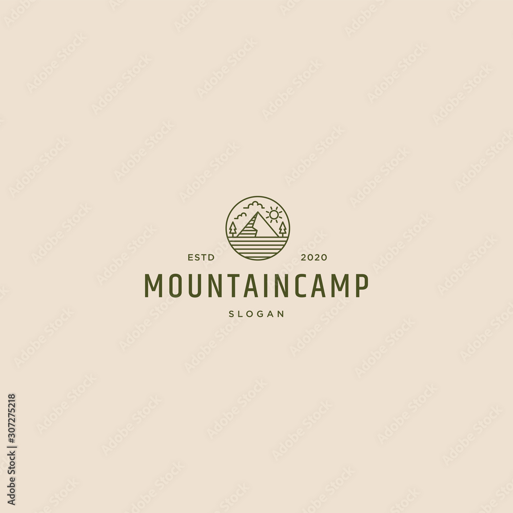 Mountain logo hipster vintage retro vector line outline art icon