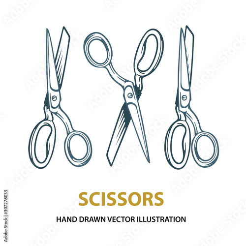 Scissors. Hand drawn scissors vector illustrations set. Vintage scissors sketch drawing icon. Part of set.
