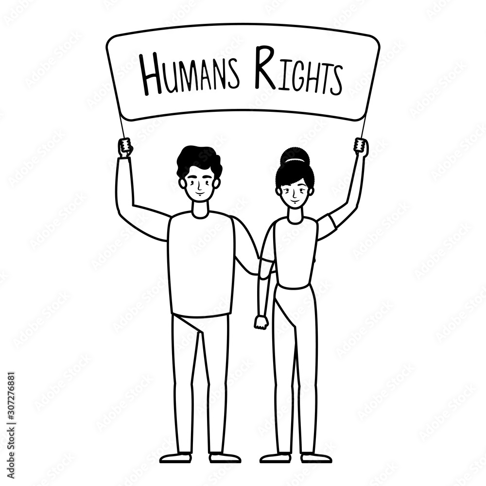 young lovers couple with human rights label young lovers couple with human rights label