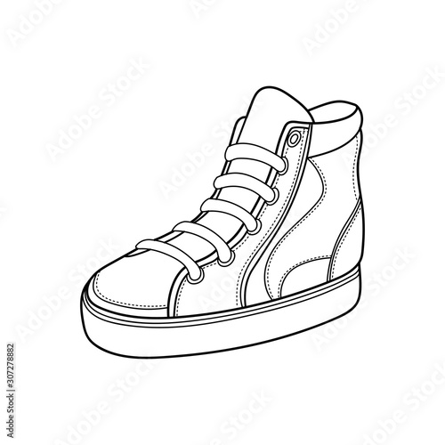 Vector design of sneakers outline with shoelaces