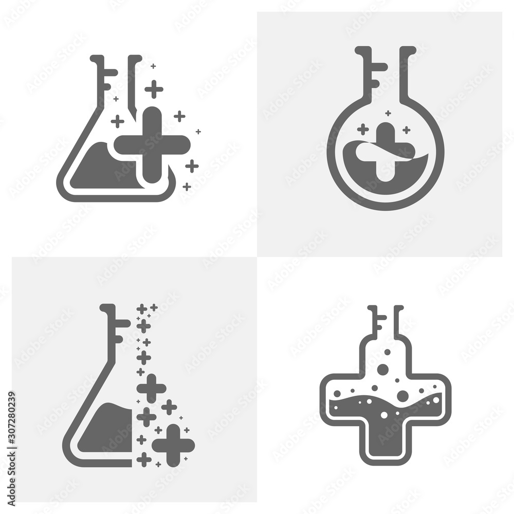 Set of Health Plus with Lab Logo Design Concept Vector Template. Icon Symbol Set of Health Plus with Lab Logo Design Concept Vector Template. Icon Symbol