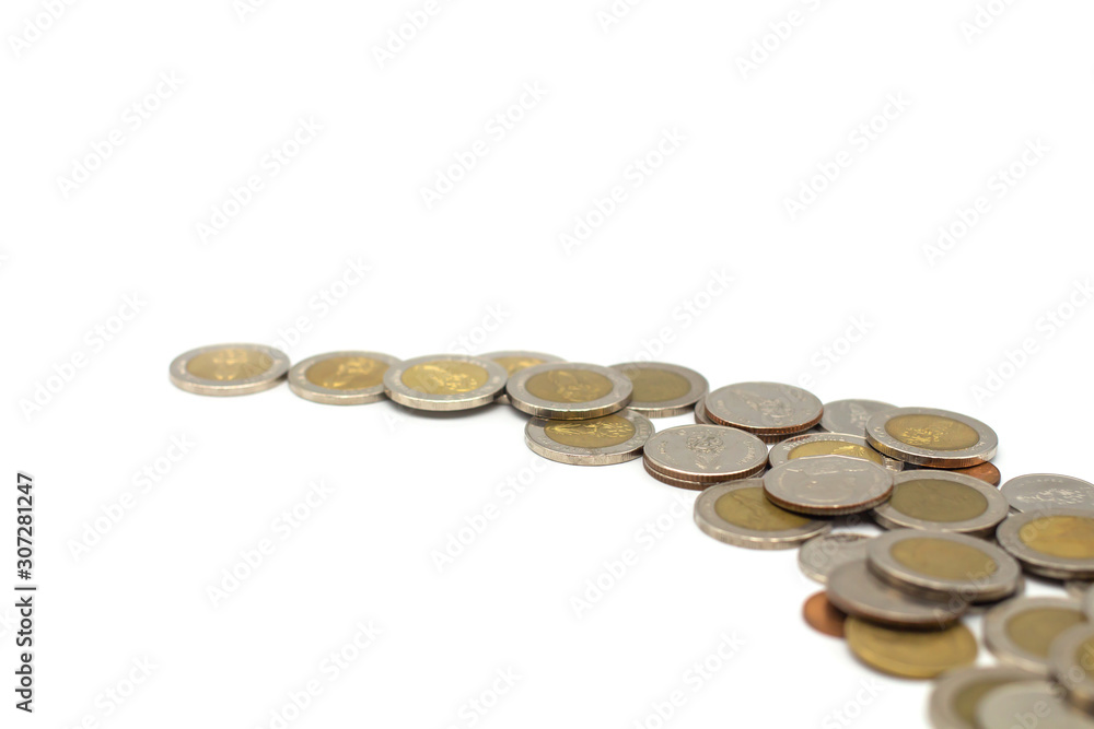 Money, Financial,Saving, Business Growth concept, Closeup of pile of coins as on isolated background and copy space for text. Money, Financial,Saving, Business Growth concept, Closeup of pile of coins as on isolated background and copy space for text.