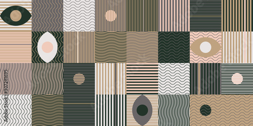 Abstract seamless pattern, geometry shapes in brown and pink tones
