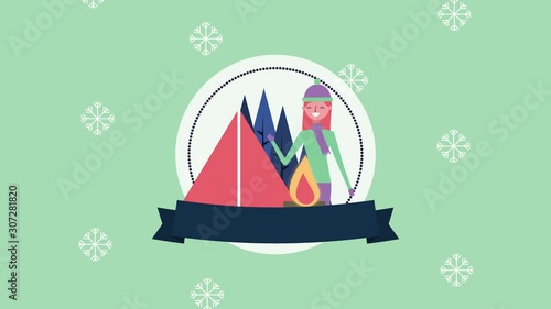 Wallpaper Mural winter snowscape scene with woman camping Torontodigital.ca