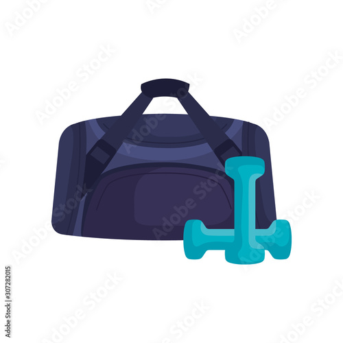 handbag gym with dumbbell isolated icon vector illustration design