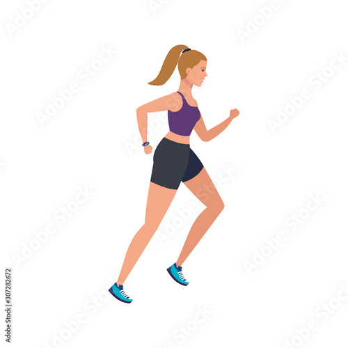 young woman athlete running avatar character vector illustration design