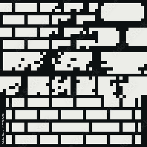 Brick wall textures tile seamless pattern set for pixel art style game. Isolated vector illustration. 8-bit. Design for stickers, logo, mobile app.