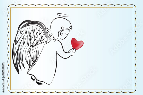 Angel wings praying love heart holidays card logo vector image