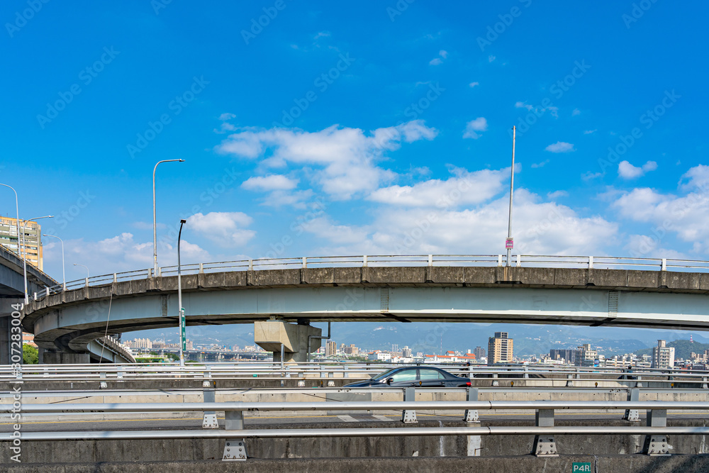 Street view on Taipei bridge, a bridge link New Taipei City to Taipei city, Taiwan