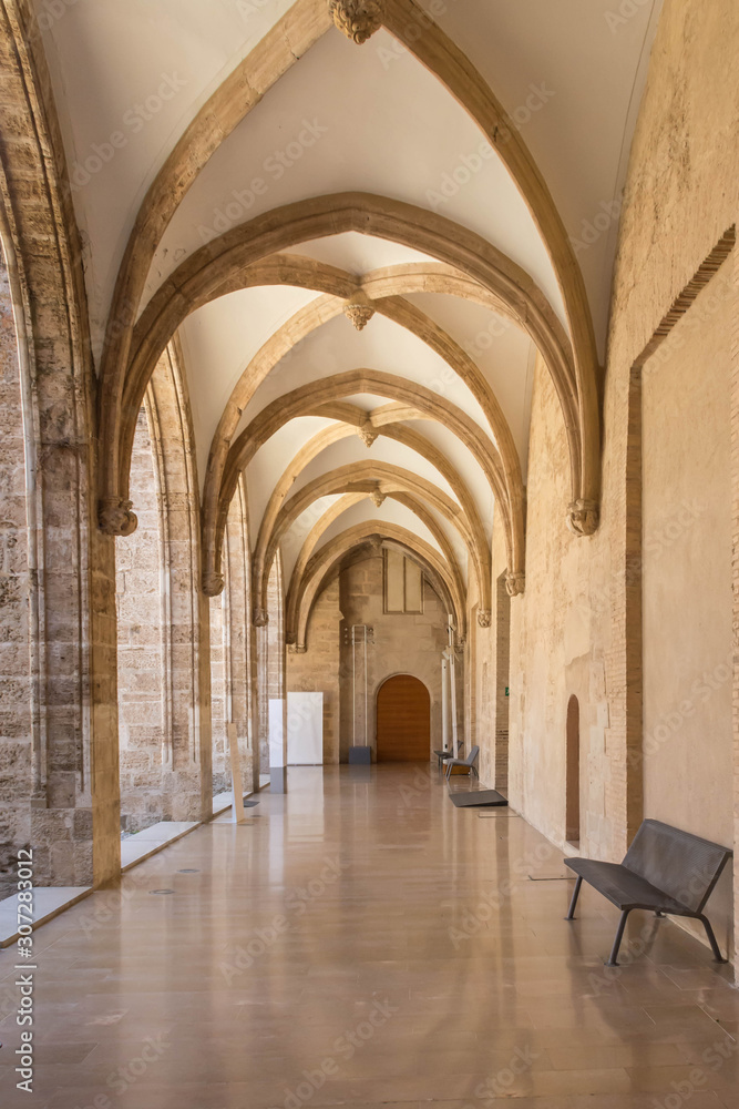 Gothic hall with columns. Centre del Carme, Valencia Spain