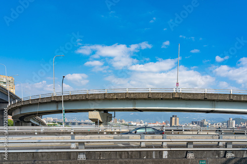 Street view on Taipei bridge, a bridge link New Taipei City to Taipei city, Taiwan