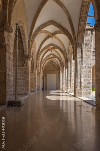 Gothic hall with columns. Centre del Carme, Valencia Spain © Julian