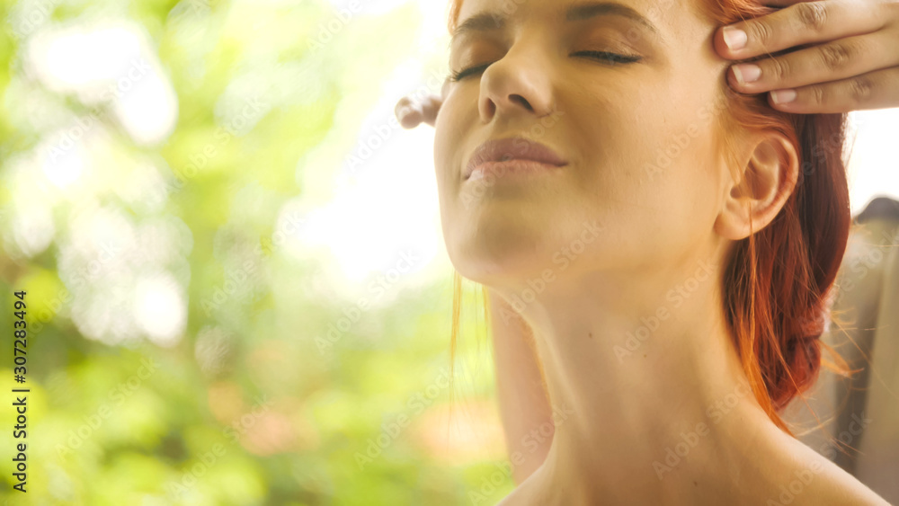 Beautiful caucasian woman getting head massage at spa. Beautiful caucasian woman getting head massage at spa.