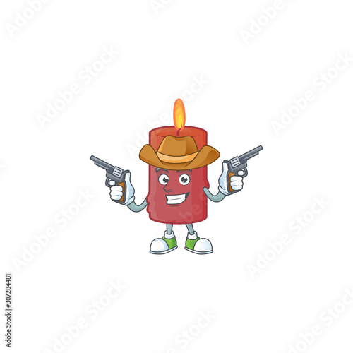 Red candle cartoon character as a Cowboy holding guns