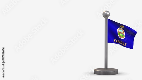 Kansas 3D waving flag animation on tiny flagpole.