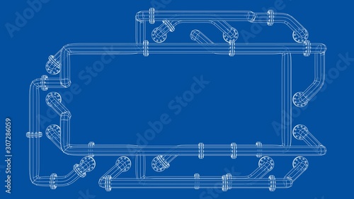 Banner is entangled in pipes with flanges. Vector